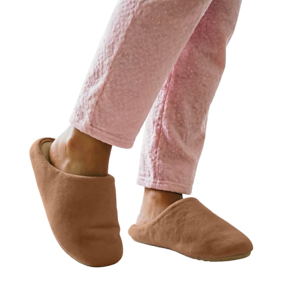 Qingpeng Ladies Closed Toe Open Back Plush Slippers Soft Cozy House Shoes Comfortable Indoor Footwear with Minimalist Design for Home
