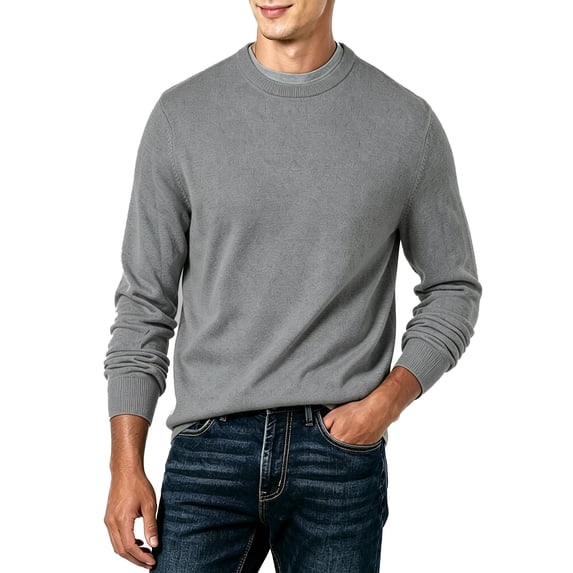 Qingpeng Mens Crew Neck Knit Pullover Sweater Long Sleeve Soft Textured Ribbed Trim Solid Tops for Outdoor and Daily Activities