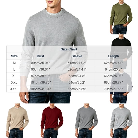 Qingpeng Mens Crew Neck Knit Pullover Sweater Long Sleeve Soft Textured Ribbed Trim Solid Tops for Outdoor and Daily Activities