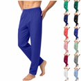 thumbnail image 1 of Qingpeng Mens Elastic Waisted Straight Leg Pants Solid Color Side Pockets Loose Fit Home Casual Lightweight Trousers for Men, 1 of 6