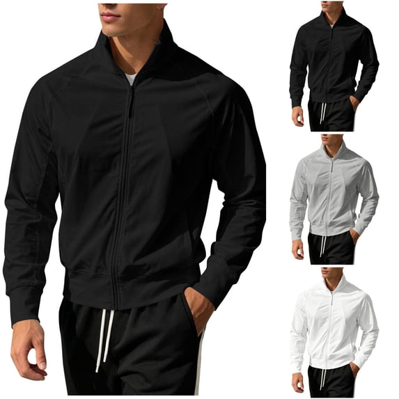 Qingpeng Mens Full Zipper Stand Collar Track Jacket Lightweight Raglan Sleeve Athletic Tops Ribbed Cuffs Casual Sports Jacket