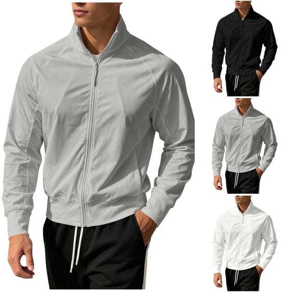Qingpeng Mens Full Zipper Stand Collar Track Jacket Lightweight Raglan Sleeve Athletic Tops Ribbed Cuffs Casual Sports Jacket