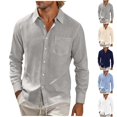 thumbnail image 1 of Qingpeng Mens Linen Textured Button Down Shirts Turn Down Collar Long Sleeve Tops with Chest Pocket Daily Casual Wear, 1 of 7