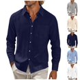 thumbnail image 1 of Qingpeng Mens Linen Textured Button Down Shirts Turn Down Collar Long Sleeve Tops with Chest Pocket Daily Casual Wear, 1 of 7