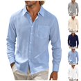 thumbnail image 1 of Qingpeng Mens Linen Textured Button Down Shirts Turn Down Collar Long Sleeve Tops with Chest Pocket Daily Casual Wear, 1 of 7