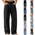 thumbnail image 1 of Qingpeng Mens Retro Washed Denim Jeans Button Zipper Fly Loose Wide Leg Straight Trendy Casual Denim Pants for Men, 1 of 7