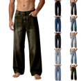 thumbnail image 1 of Qingpeng Mens Retro Washed Denim Jeans Button Zipper Fly Loose Wide Leg Straight Trendy Casual Denim Pants for Men, 1 of 8