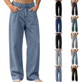 thumbnail image 1 of Qingpeng Mens Retro Washed Denim Jeans Button Zipper Fly Loose Wide Leg Straight Trendy Casual Denim Pants for Men, 1 of 7
