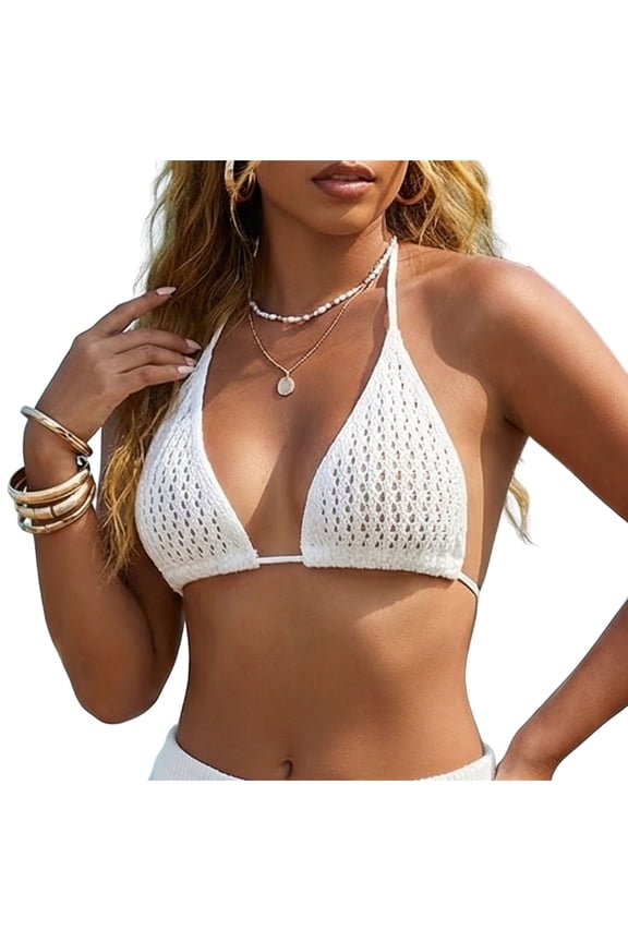 Network Triangle Bikini Tops for Women Halter Adjustable Tie Back Swimwear Separates