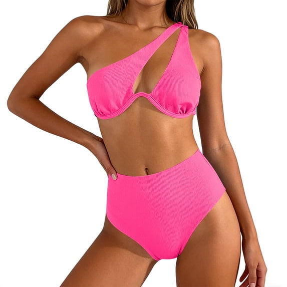 Qingpeng One Piece Swimsuit for Women Single shoulder Strap Solid Color Swimwear High Waist Shorts Bathing Suit