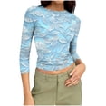 thumbnail image 1 of Qingpeng Plus Size 3/4 Length Sleeve Shirts for Women Floral Print Basic Tees Slim Fit T Shirt Crew Neck Crop Tops Size S-3XL, 1 of 8
