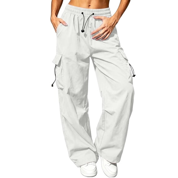 Qingpeng Plus Size Loose Cargo Pants for Women Wide Leg Drawstring Parachute Pants with Pockets Casual Lightweight Sweatpants