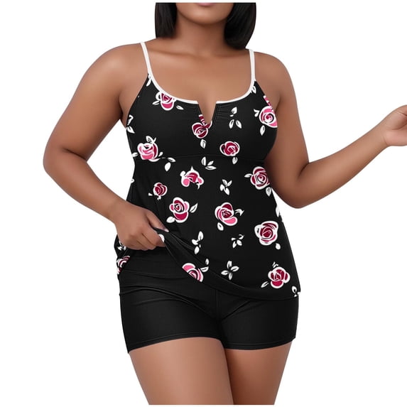 Qingpeng Plus Size Tankini Swimsuits for Women Two Piece Bathing Suits Spaghetti Straps V Neck Swim Tops with Shorts
