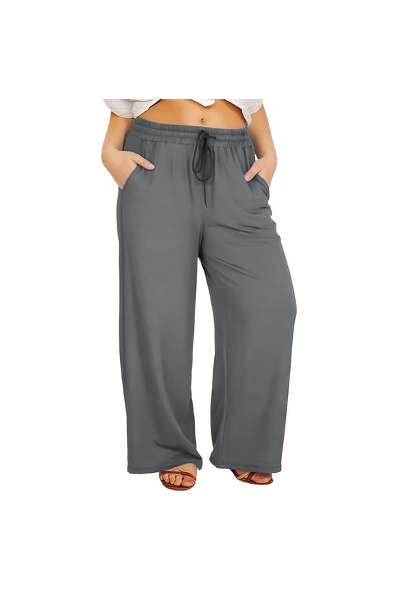 Plus Size Wide Leg Pants for Women, Drawstring Waist Loose Casual Lounge Soft Knit Pants with Pockets