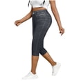 thumbnail image 1 of Qingpeng Slim Denim Like Capri Pants for Women with Pockets Stitching Detail High Waisted Washed Soft Elastic Capris, 1 of 9