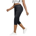 thumbnail image 1 of Qingpeng Slim Denim Like Capri Pants for Women with Pockets Stitching Detail High Waisted Washed Soft Elastic Capris, 1 of 9