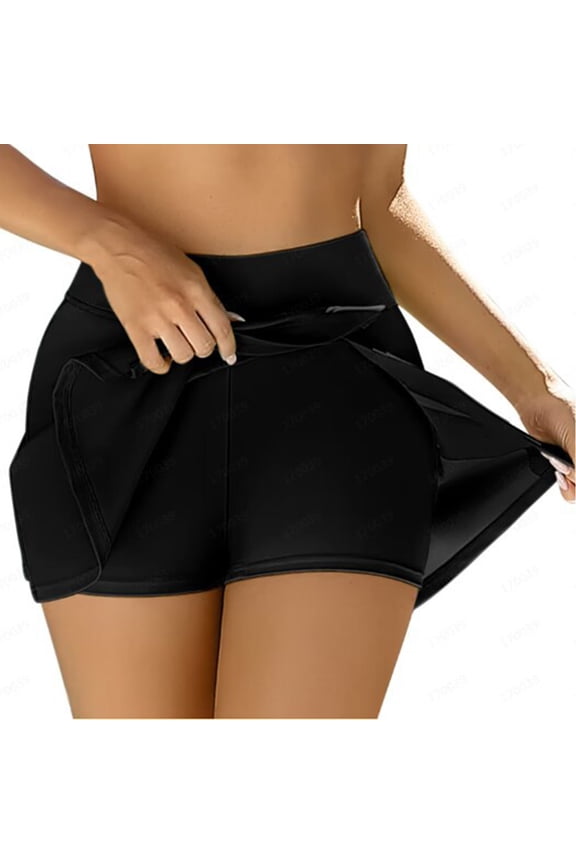 Swim Skirt for Women Black High Waisted Swim Skort with Built in Shorts and Pockets