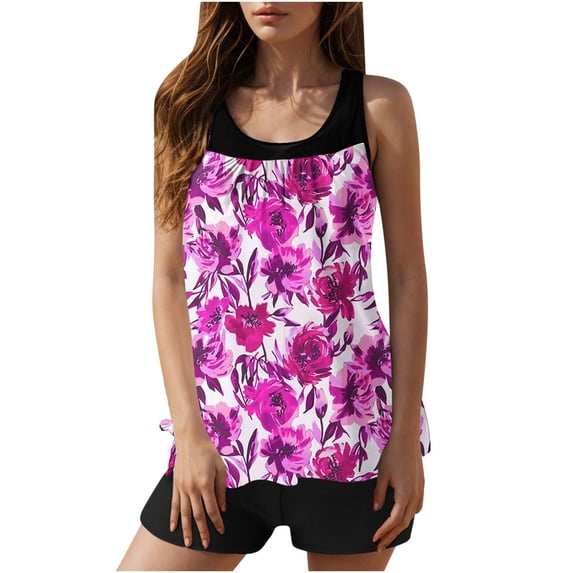 Qingpeng Tankini Swimsuits for Women Summer Modest Beach Tummy Control Bathing Suit 2 Piece Athletic High Waisted Swimwear