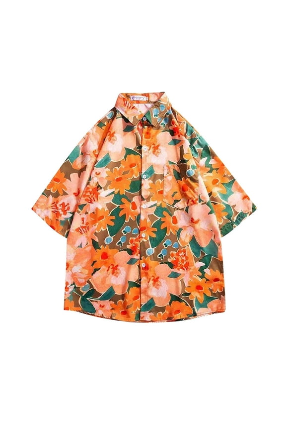 Toddler Boy's Hawaiian Shirt Cotton Short Sleeve Button Down Summer Tropical Beach Shirts