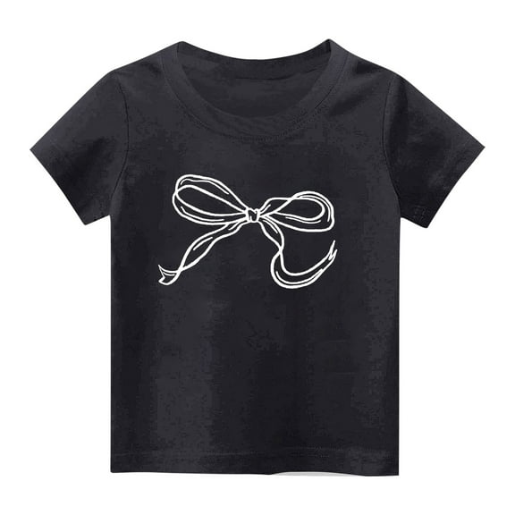 Qingpeng Toddler Girl's Bow Graphic Tees Short Sleeve Crew Neck Summer T Shirt Tops for Girls
