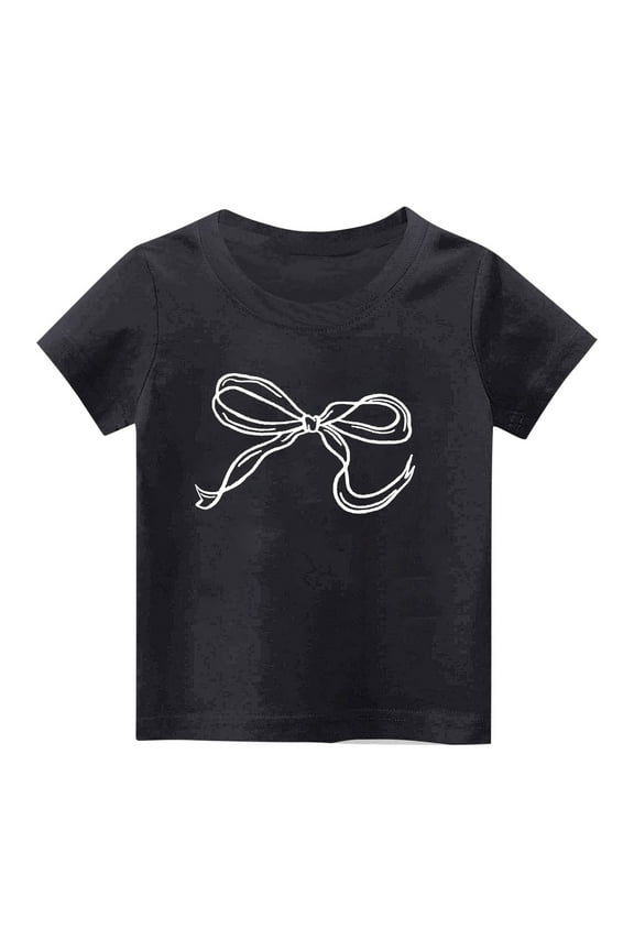 Toddler Girl's Bow Graphic Tees Short Sleeve Crew Neck Summer T Shirt Tops for Girls