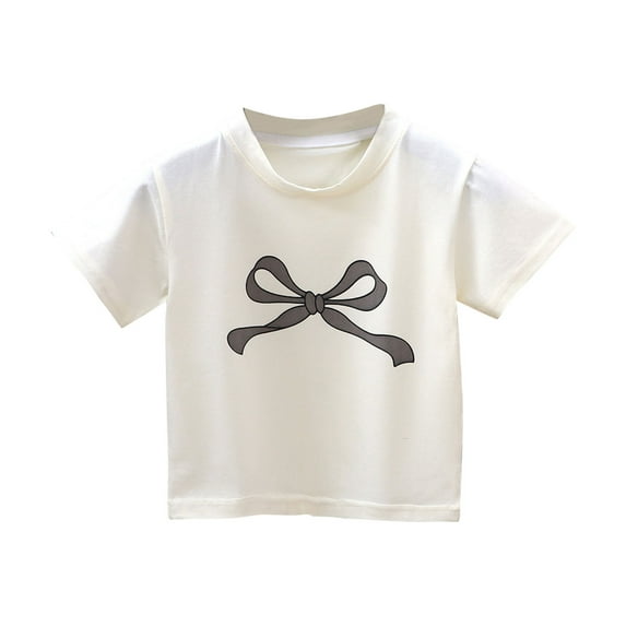 Qingpeng Toddler Girl's Bow Tees Short Sleeve Crewneck T Shirts Casual Summer Tops Cute Clothes