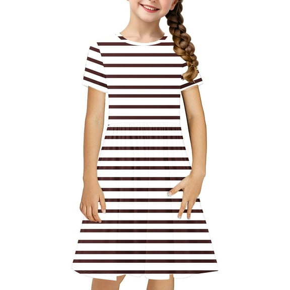 Qingpeng Toddler Girl's T Shirt Dresses Summer Casual Short Sleeve Crew Neck Loose Solid Color Basic Dresses