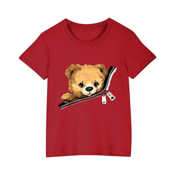 Qingpeng Toddler Girl's Teddy Bear Print T Shirts Summer Casual T Shirt Short Sleeve Crew Neck Graphic Tees