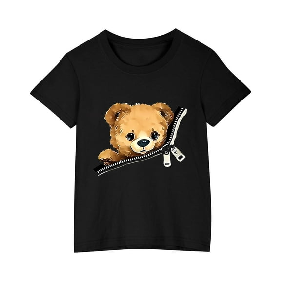 Qingpeng Toddler Girl's Teddy Bear Print T Shirts Summer Casual T Shirt Short Sleeve Crew Neck Graphic Tees