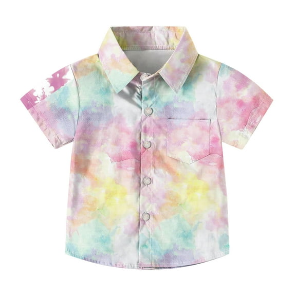 Qingpeng Toddler Girls Boy's Relaxed Shirts Beach Button Down Casual Shirts Casual Classic Fit Hawaiian Shirt
