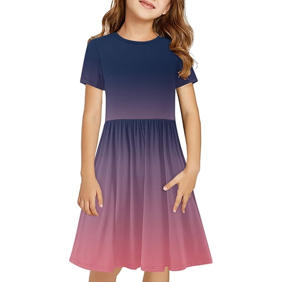Qingpeng Toddler Girls Short Sleeve Dress Twirly School Party Dress