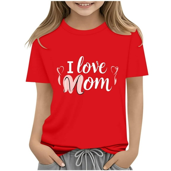 Qingpeng Toddler Lover Heart Graphic Mother Day Shirts Comfortable Tee Tops for little Girls