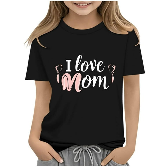 Qingpeng Toddler Lover Heart Graphic Mother Day Shirts Comfortable Tee Tops for little Girls