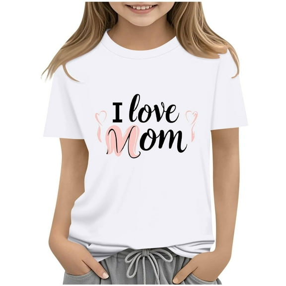 Qingpeng Toddler Lover Heart Graphic Mother Day Shirts Comfortable Tee Tops for little Girls