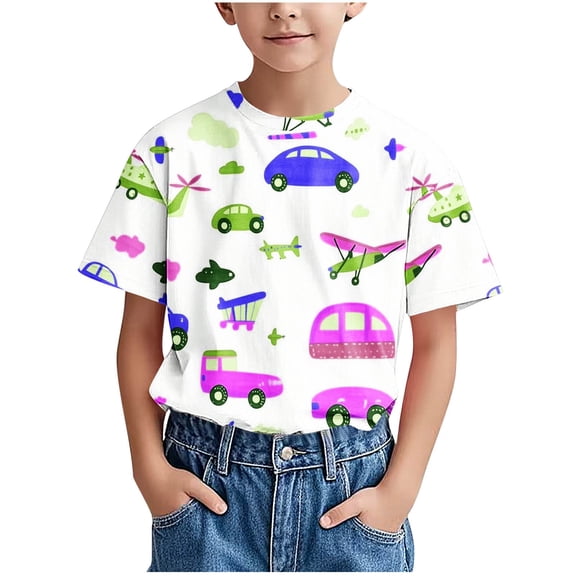 Qingpeng Toddlers Boys Cotton Short Sleeve Shirts Clothes Car Graphic Print T-Shirt