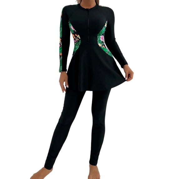 Qingpeng Two Piece Swimsuits for Women Full Cover Long Sleeve Rash Guard Pants Bathing Suit Modest Swimwear