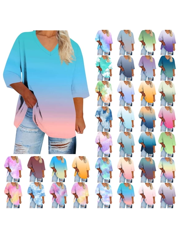 V Neck T Shirts for Women Summer Half Sleeve Soft Breathable Tees Casual Loose Fit Tunic Tops Size S-5XL
