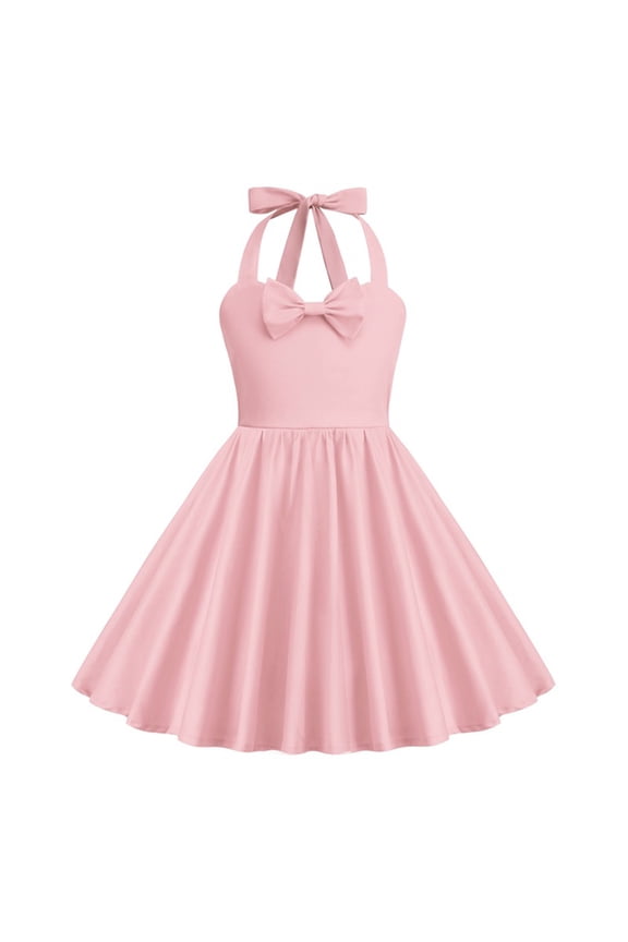 Vintage Dresses for Girls Halter Dress Sleeveless Bowknot Heart Neck 4-19 Years