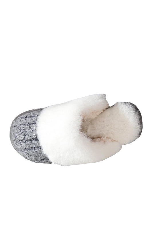 Women Men Slippers Cable Knit Fuzzy Slides Warm Cozy Home Winter Shoes Fluffy Faux Fur Lined Indoor Outdoor Slippers