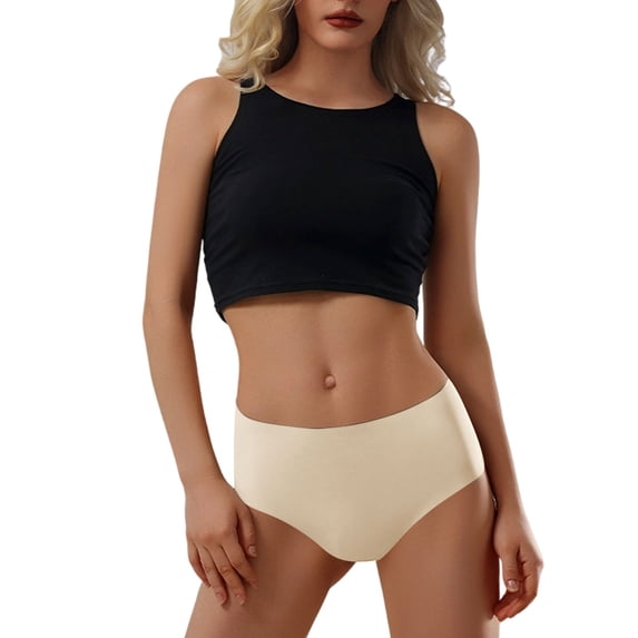 Qingpeng Women Mid High Waist Seamless Briefs Plus Size Breathable Ice Silk Underwear Panties Size S-XL