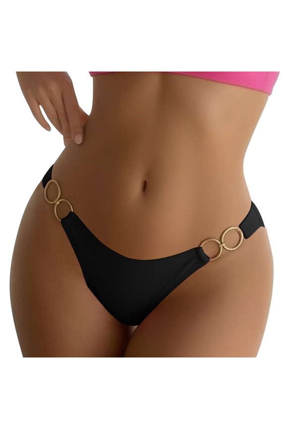 Women O Ring Bikini Bottoms Full Coverage Swimsuit Bottom Low Waist Low Rise Bathing Suit