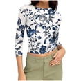 thumbnail image 1 of Qingpeng Women's 3/4 Length Sleeve Shirts Floral Print Basic Tees Slim Fit T Shirt Crew Neck Crop Tops Size S-3XL, 1 of 8