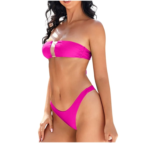 Qingpeng Women's Bandeau Bikini Sets Strapless Thong Two Piece Swimsuits Mesh High Cut Bathing Suits Summer Beach Swimwear