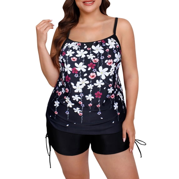 Qingpeng Women's Flowy Tankini Modest Bathing Suit Loose Fit Plus Size Swimsuit Swim Set for Women