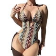 thumbnail image 1 of Qingpeng Women's One Piece Swimsuit Summer Beach Vacation Boho Crochet Striped Halter Backless Bathing Suit Swimwear, 1 of 6