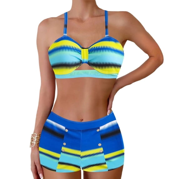Qingpeng Women's Plus Size Printed Tankini Set with Wide Straps Two Piece Bathing Suit with High Waist Boyshort Bottom