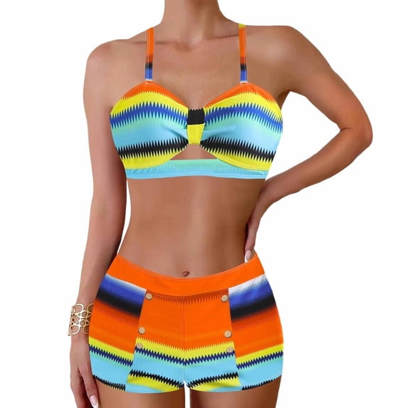 Qingpeng Women's Plus Size Printed Tankini Set with Wide Straps Two Piece Bathing Suit with High Waist Boyshort Bottom