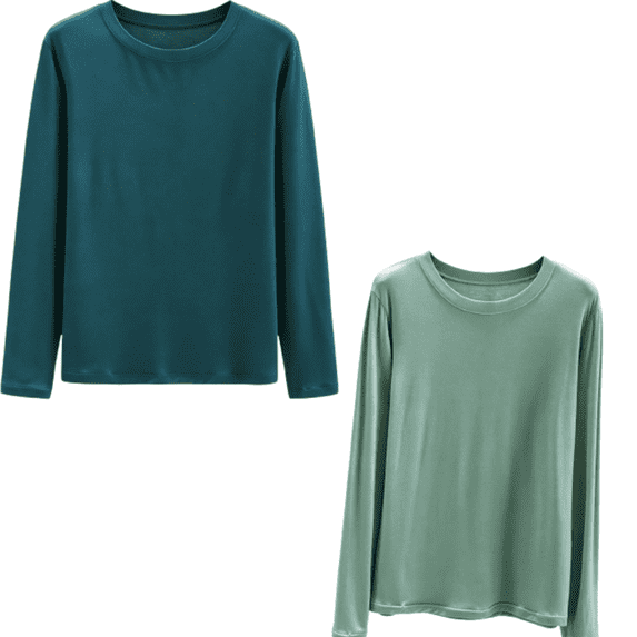 Qingpeng Womens 2PC Solid Crew Neck Pajama Top Long Sleeve Relaxed Soft Sleepwear Casual Shirt for Home Wear
