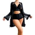thumbnail image 1 of Qingpeng Womens 3 Piece Sheer Lace Nightgown Pajamas Set Bralettes See Through Bathrobe Bridal Wedding Sleepwear, 1 of 5