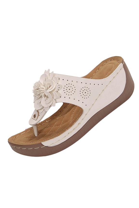 Womens 3D Flower Thong Platform Wedge Slide Sandals Comfort Slip On Shoes Lightweight Footwear for Casual Summer Outdoor Wear